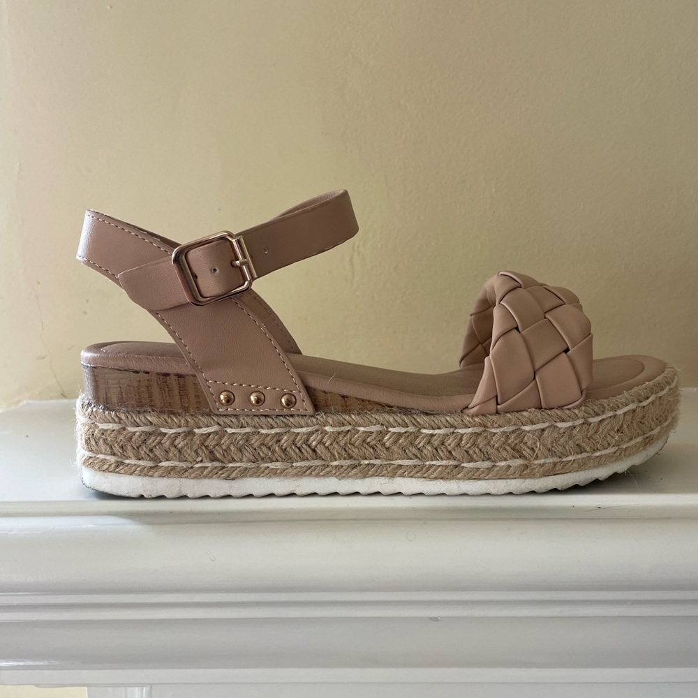 Braided Espadrille Platform Sandal in Nude